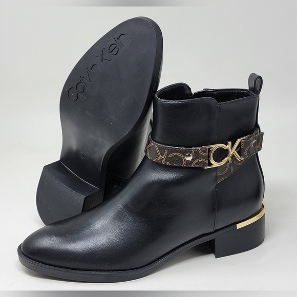 Calvin Klein Dhara Pointy Toe Block Heel Casual Boots Black Women's Size 7.5 New - Picture 1 of 12